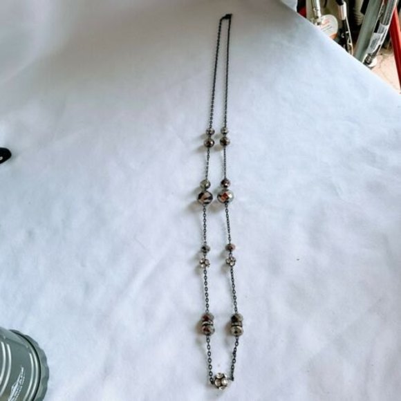 35” Black Chain Ab Black stones w Rhinestone Ball Faceted Beads Long Necklace - Picture 10 of 11